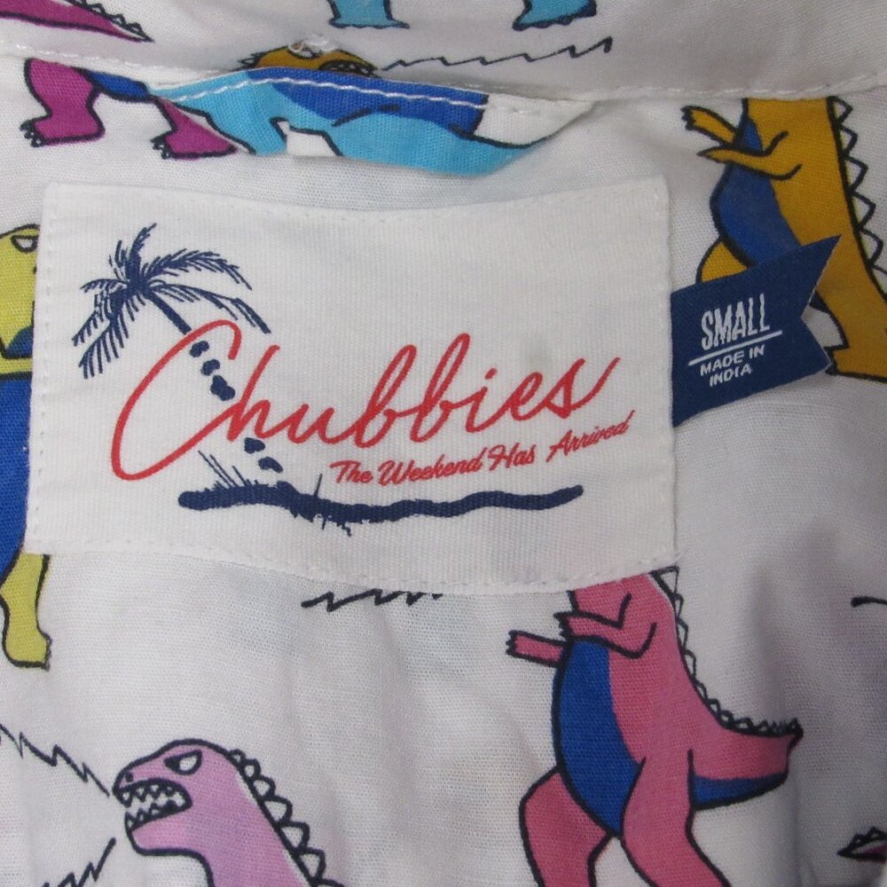 Chubbies Shirt Men Small Dino Dinosaur Allover Hear Me Roar Short Sleeve Henley - Picture 3 of 3